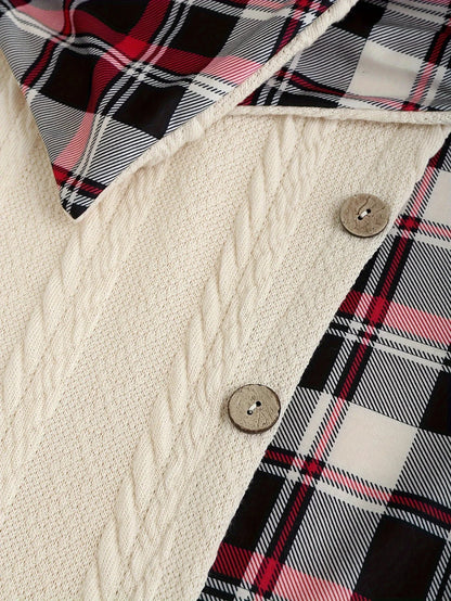 Hoodie-klänning för dam i chic avslappnad stil med skotskrutig mönster för höst och vinter