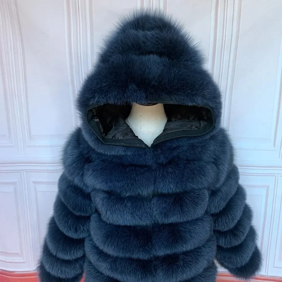 Manteau long à capuche en fourrure synthétique pour femme, style doudoune épaisse