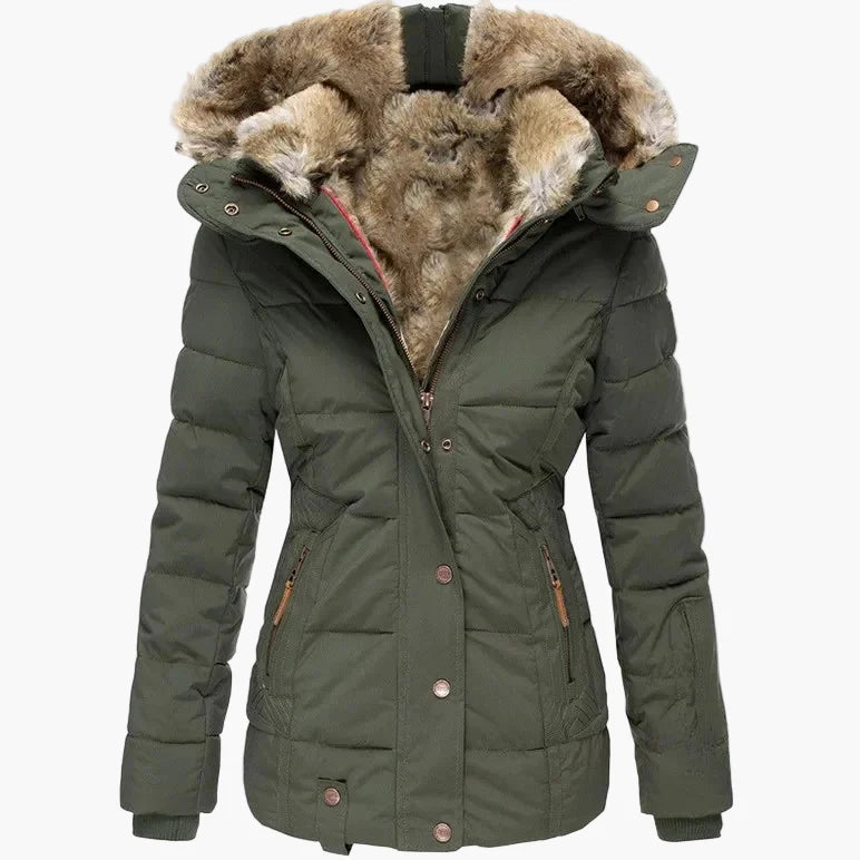Chaqueta de Invierno para Mujer Elegante con Capucha y Piel – Corte Entallado y Estilo Urbano
