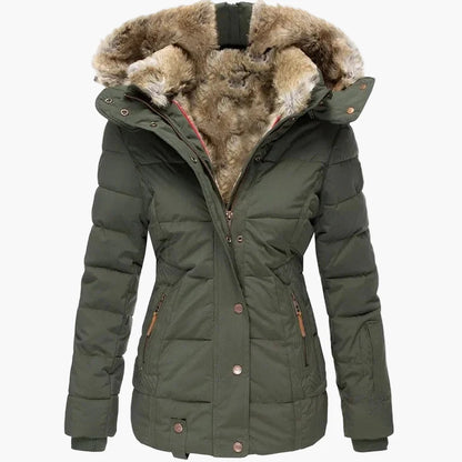 Chaqueta de Invierno para Mujer Elegante con Capucha y Piel – Corte Entallado y Estilo Urbano