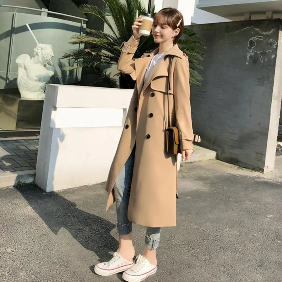 Trench-coat long double boutonnage avec ceinture pour femme - Plusieurs couleurs