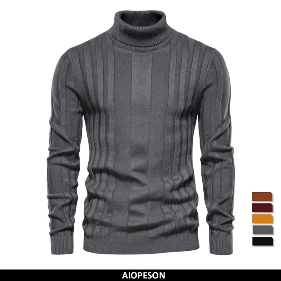 Maglione da uomo a collo alto a coste, vestibilità aderente, disponibile in diversi colori