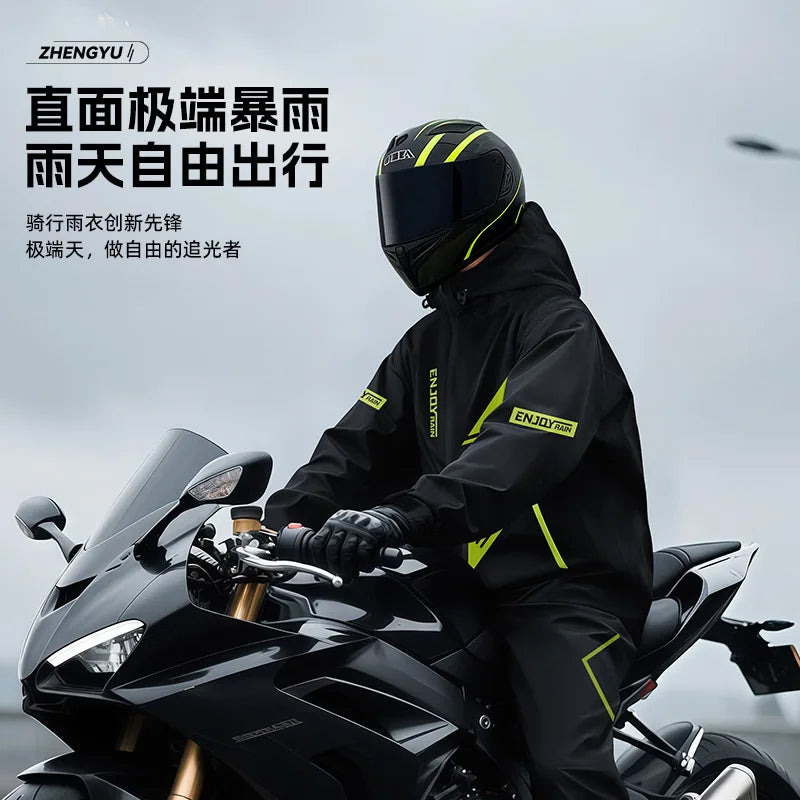 Ensemble Pluie Moto Noir ou Jaune Fluo Homme Imperméable avec Capuche
