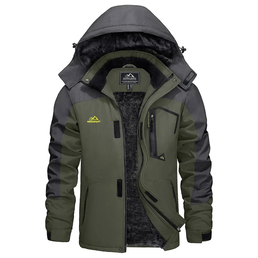 Wasserdichte Herren-Wanderjacke mit Kapuze und warmem Innenfutter für Outdoor-Aktivitäten