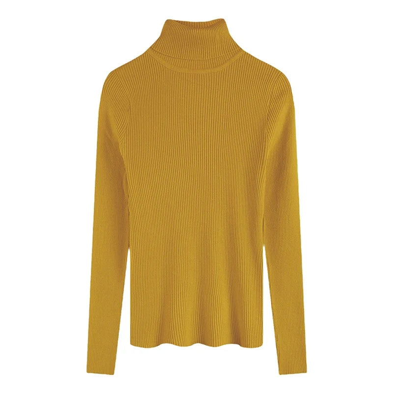 Figurbetonter Damen-Rollkragenpullover aus Rippstrick mit langen Ärmeln