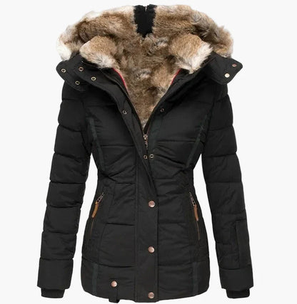 Chaqueta de Invierno para Mujer Elegante con Capucha y Piel – Corte Entallado y Estilo Urbano
