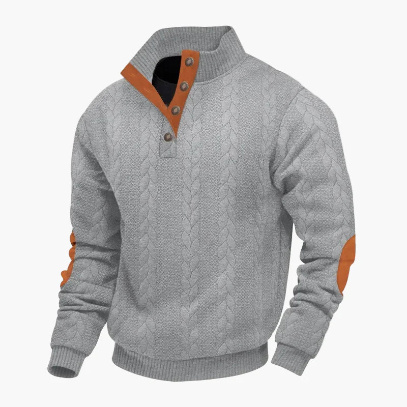 Sweter męski z guzikami i wysokim kołnierzem w warkoczowym stylu, casual chic i wygodny