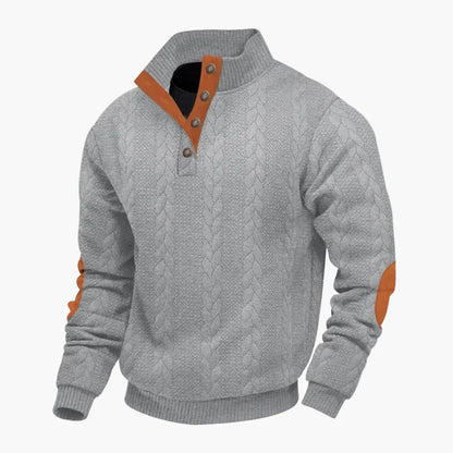 Sweter męski z guzikami i wysokim kołnierzem w warkoczowym stylu, casual chic i wygodny