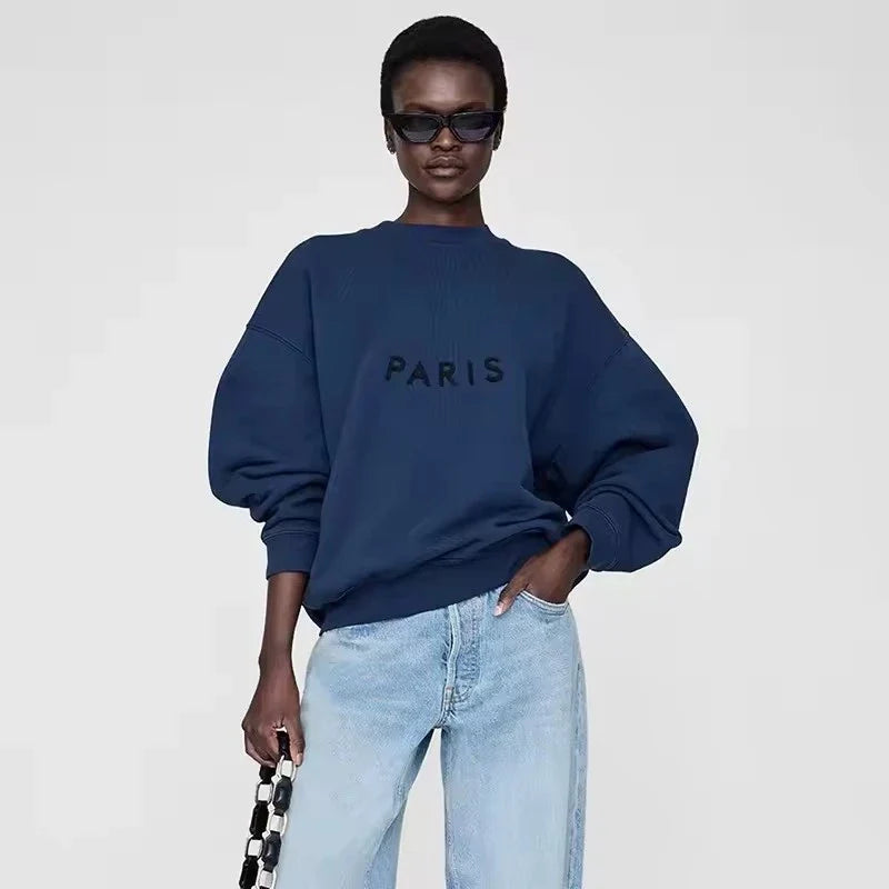 Sweatshirt til kvinder med rund hals og print i grå, bordeaux, sort eller hvid