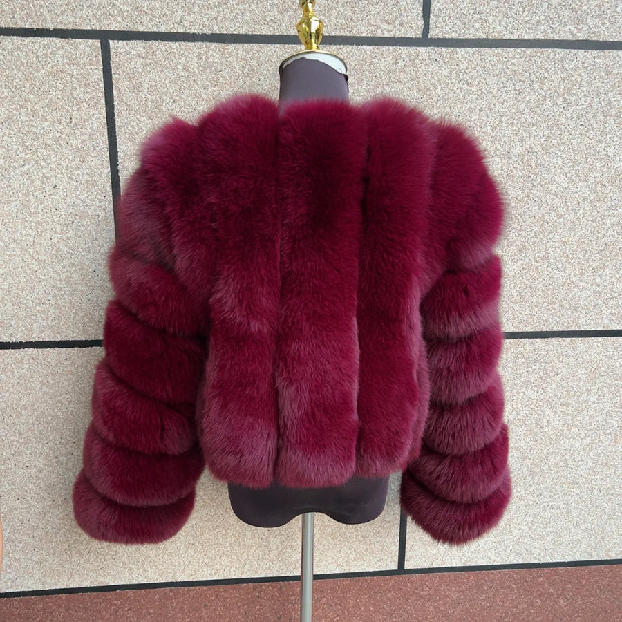 Veste courte femme à manches longues en fourrure douce aspect hiver chaud élégant blanc