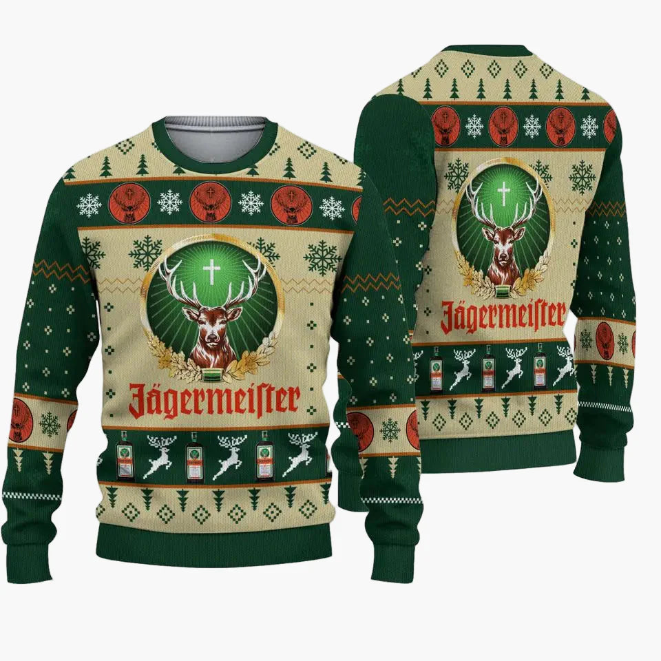 Herren Weihnachts-Pullover im Ugly-Sweater-Stil Jägermeister, originelles Fest- und Geschenkartikel
