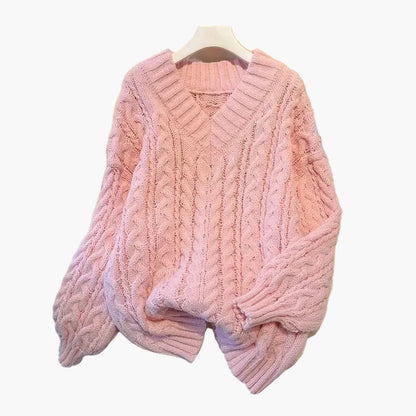 Avslappet vridd genser til dame med V-hals, trendy vinterstil