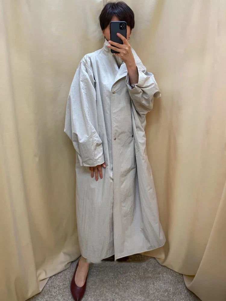 Trench-coat ample pour femme, long ou court, avec ceinture et col montant
