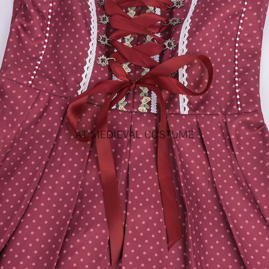 Traditionelles rot-weißes Dirndl mit Punkten und Karomuster, ausgestelltem Rock