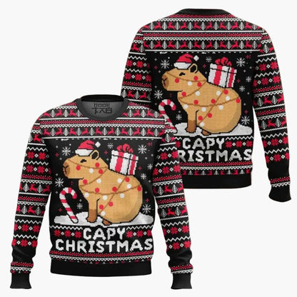 Jultröja för herrar med festligt kapybaramönster, vinterstil, originell tröja för jul och present