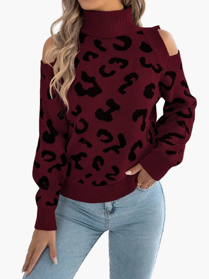Jersey de mujer a la moda con hombros descubiertos y estampado de leopardo estilo urbano
