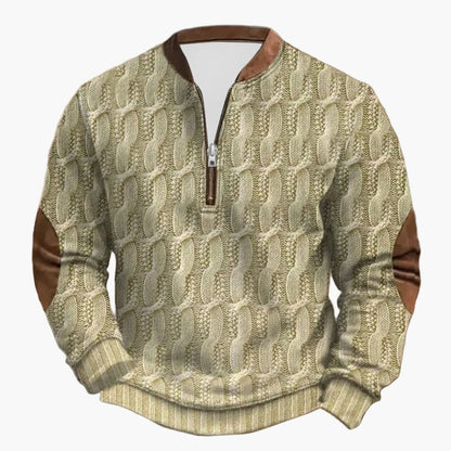Casual herrsweatshirt med halv dragkedja i outdoor-stil med dekorativa armbågslappar