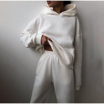 Completo casual donna felpa con cappuccio e pantaloni da jogging stile relax