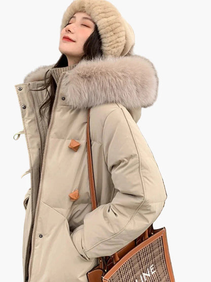 Abrigo de invierno grueso con capucha y piel sintética para mujer – Estilo casual y cálido