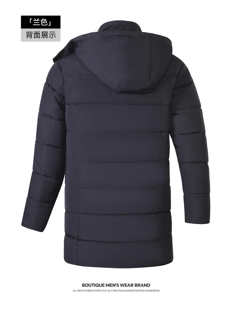Doudoune longue à capuche homme rembourrée noire pour l'hiver