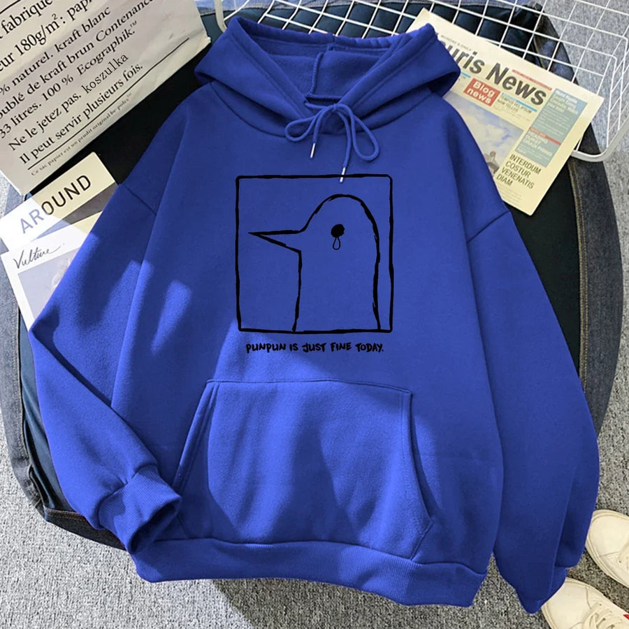 Oversize-Kapuzenpullover in Beige mit Motiv des traurigen Vogels „Punpun“