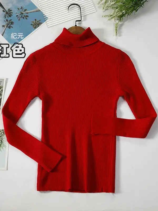 Damen-Rollkragenpullover aus Rippstrick mit langen Ärmeln, einfarbig