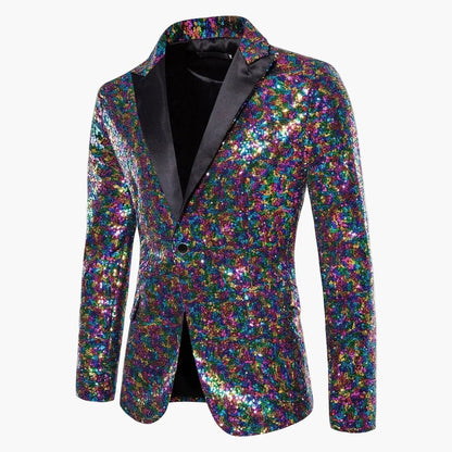 Chaqueta de noche para hombre con lentejuelas multicolores, estilo festivo para eventos y fiestas