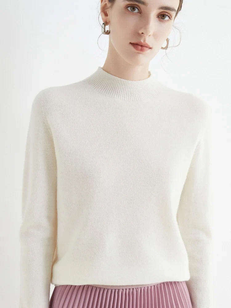 Jersey de punto suave para mujer con cuello alto de canalé y mangas largas