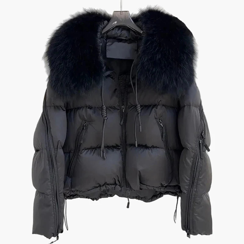 Chaqueta acolchada para mujer estilo urbano con cuello de piel, corte relajado, ideal para invierno