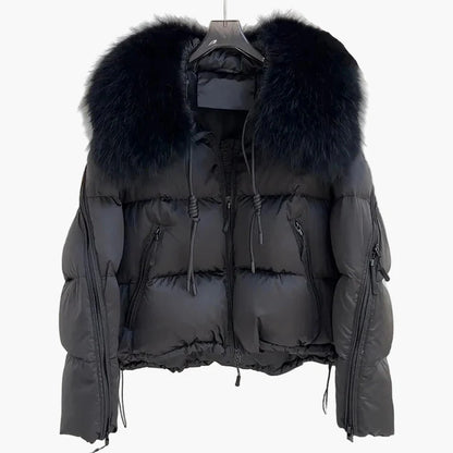 Chaqueta acolchada para mujer estilo urbano con cuello de piel, corte relajado, ideal para invierno