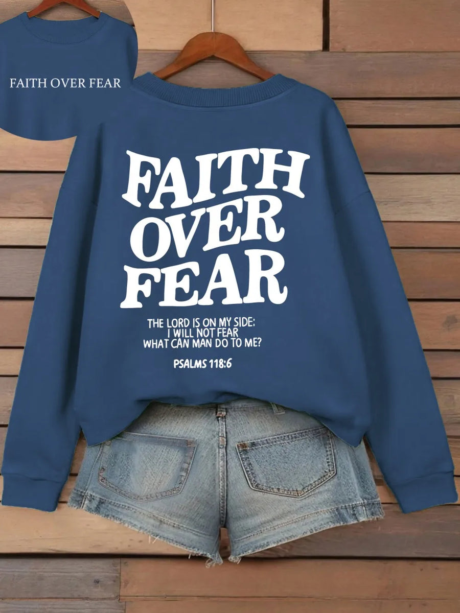 Felpa con cappuccio unisex a tinta unita con stampa "Faith Over Fear"