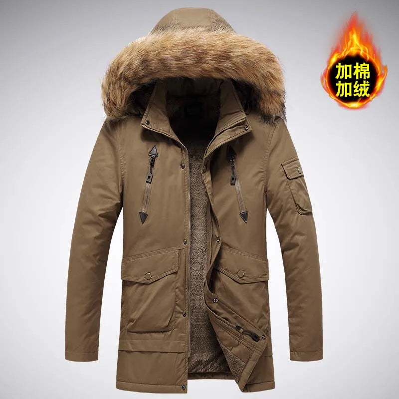 Parka Homme Hiver Rembourrée avec Capuche Fourrure Synthétique