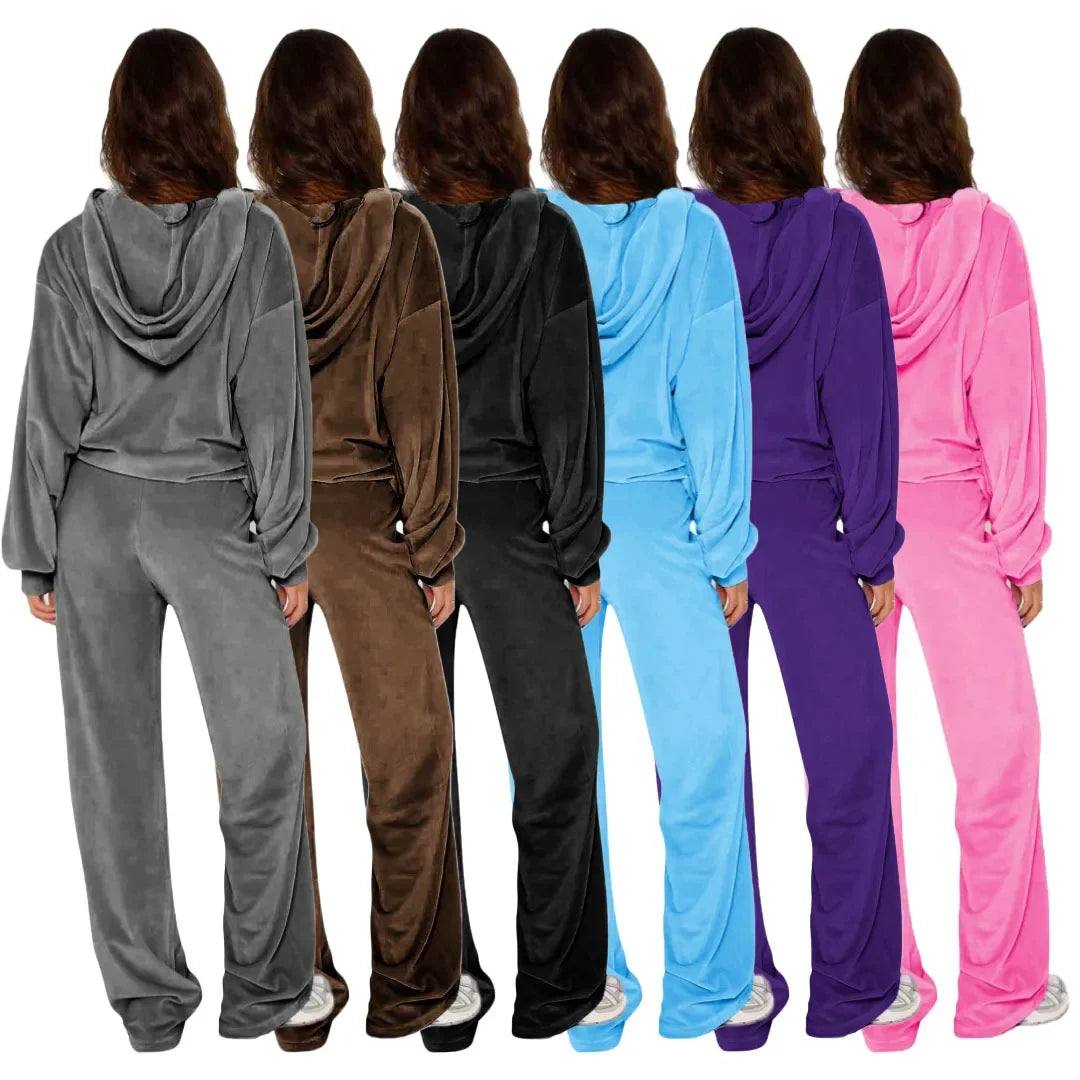 Ensemble Décontracté Style Coréen Femme – Veste à Capuche Zippée et Pantalon Large
