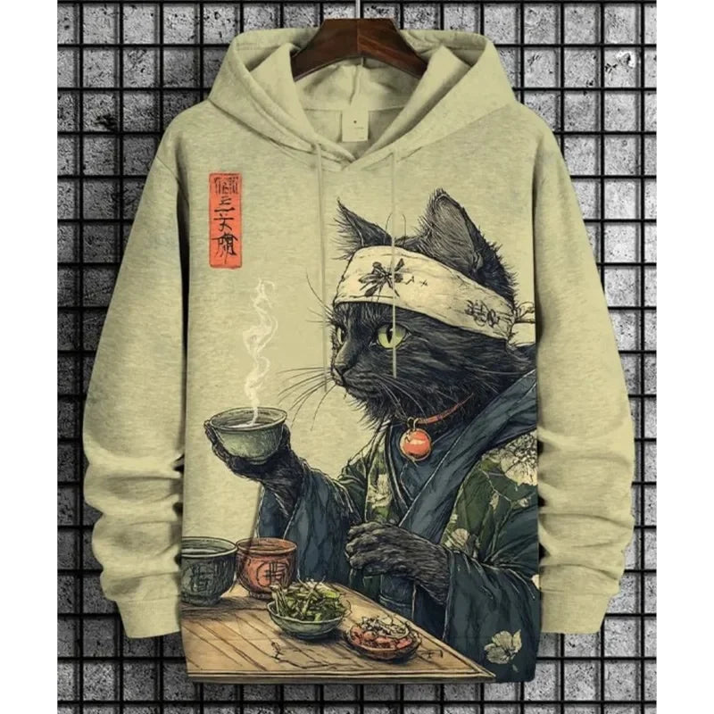 Unisex-hettegenser med grafisk kattetrykk