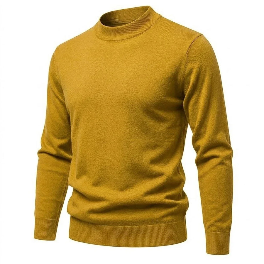Maglione da uomo a collo alto a coste, maniche lunghe, tinta unita