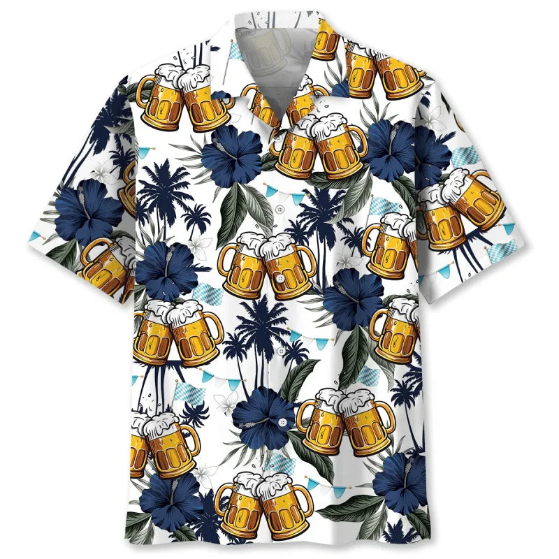 Camicia hawaiana da uomo con motivi a tema Oktoberfest e birra