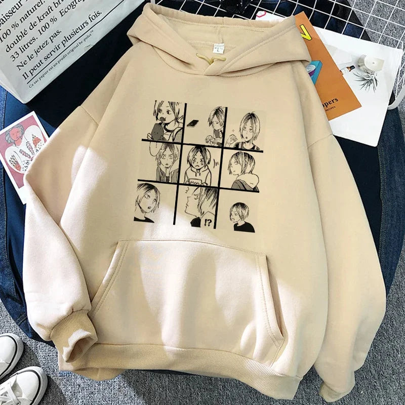 Unisex hettegenser med Haikyuu-grafikktrykk, avslappet stil