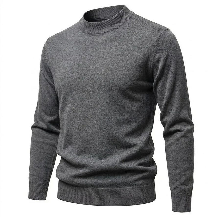 Maglione da uomo a collo alto a coste, maniche lunghe, tinta unita