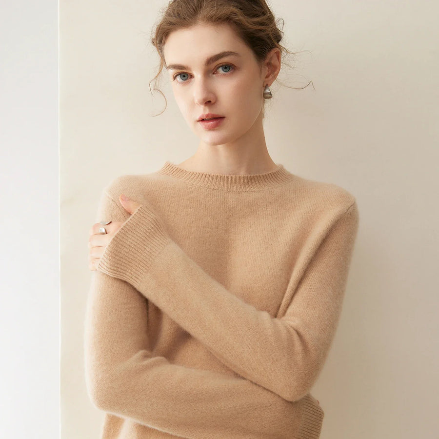 Pull en maille ras du cou manches longues femme - Blanc cassé