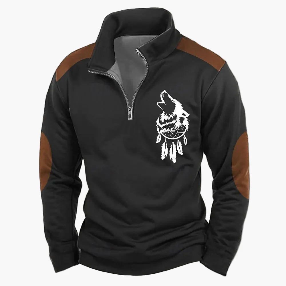 Sweat-shirt Homme Demi-zip Style Chasse Motif Cerf – Décontracté et Tendance