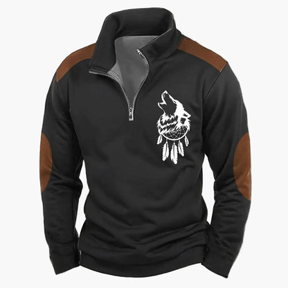Sweat-shirt Homme Demi-zip Style Chasse Motif Cerf – Décontracté et Tendance