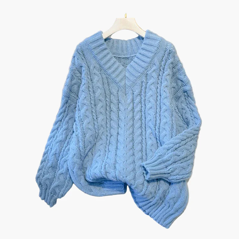 Pull torsadé col V ample pour femme, style décontracté et tendance