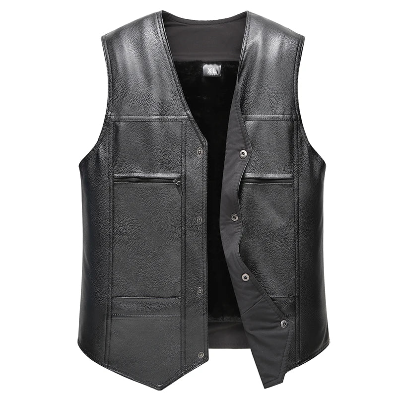 Gilet nero da uomo senza maniche, foderato, stile giacca di pelle