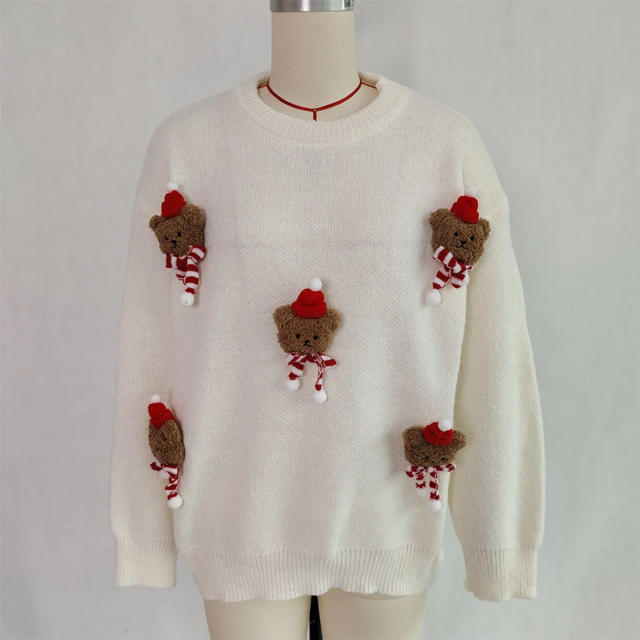 Rød julesweater med 3D-bamser