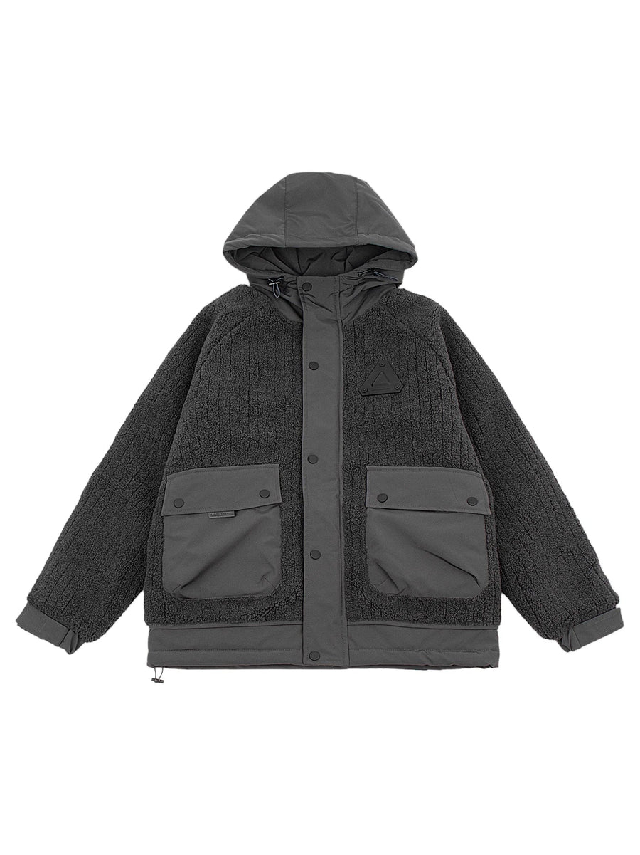 Giacca da uomo con cappuccio effetto pile, stile casual, antivento, nera