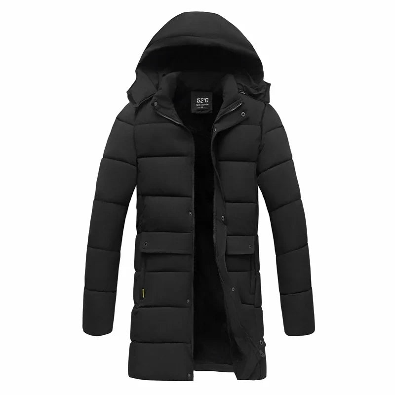 Doudoune longue à capuche homme rembourrée noire pour l'hiver