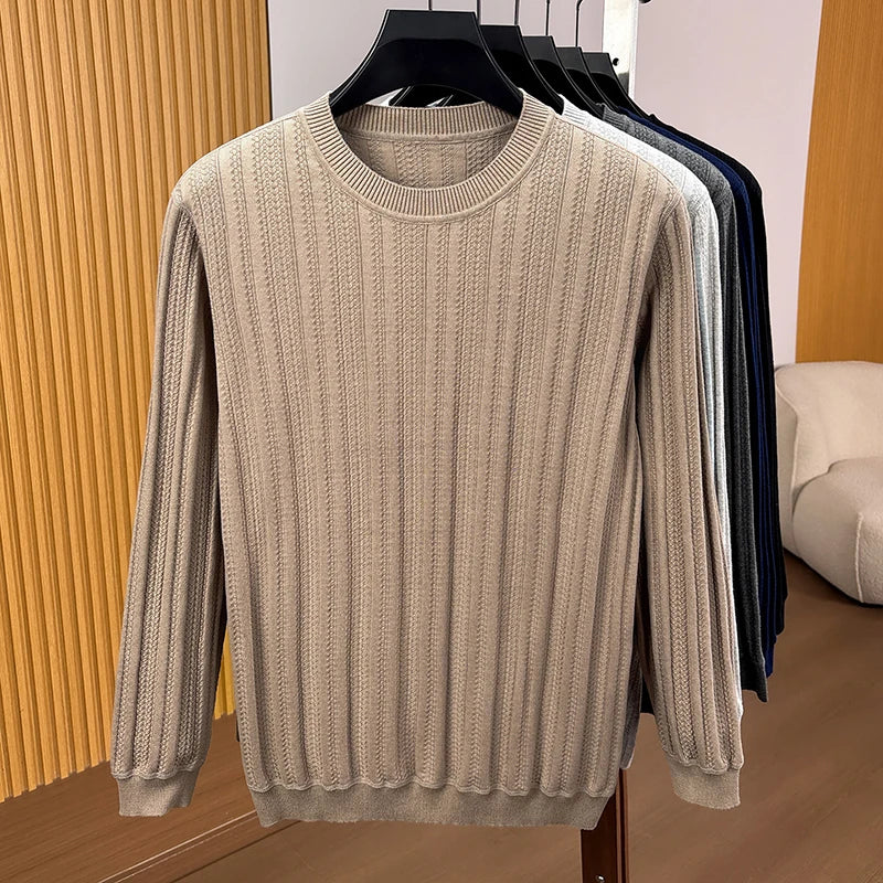 Pull léger homme col rond maille texturée gris clair uni