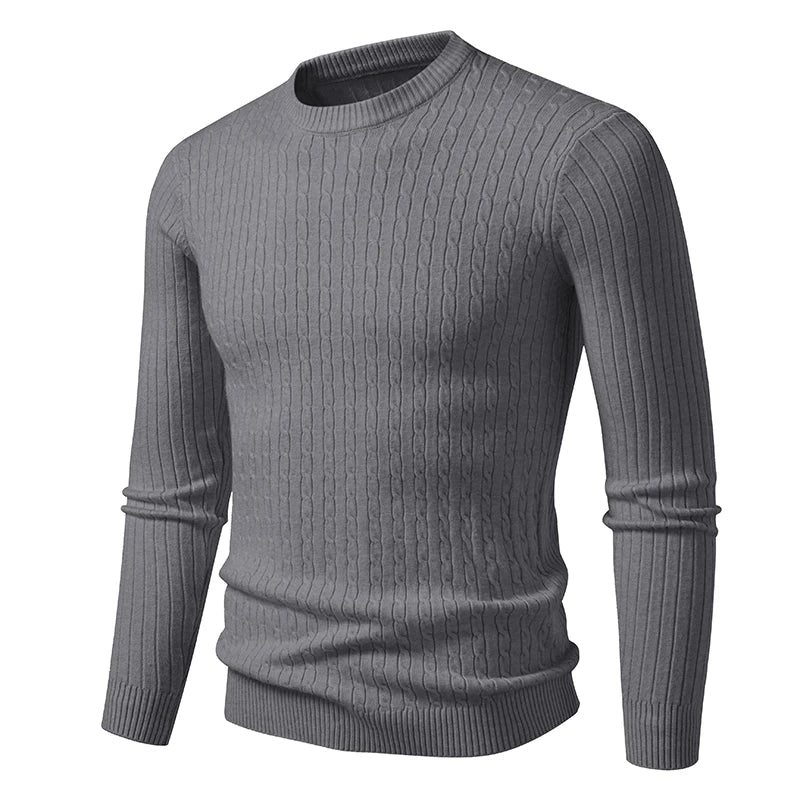 Slim-fit herregenser i kabelstrikk med rund hals og lange ermer
