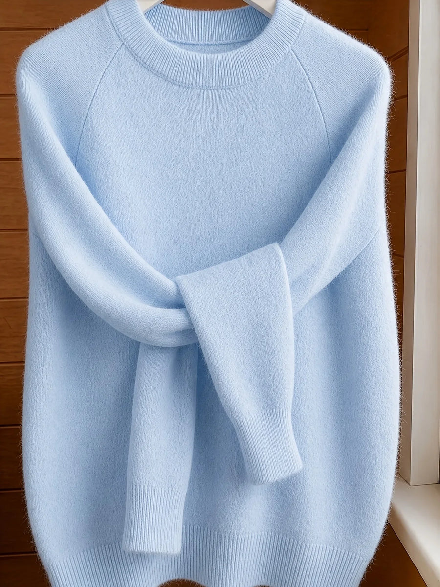 Pull en maille ras du cou bleu clair décontracté pour femme