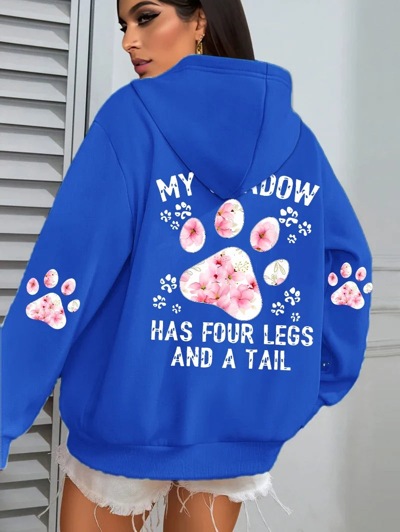 Women's hoodie with an oversized flower paw print on the back